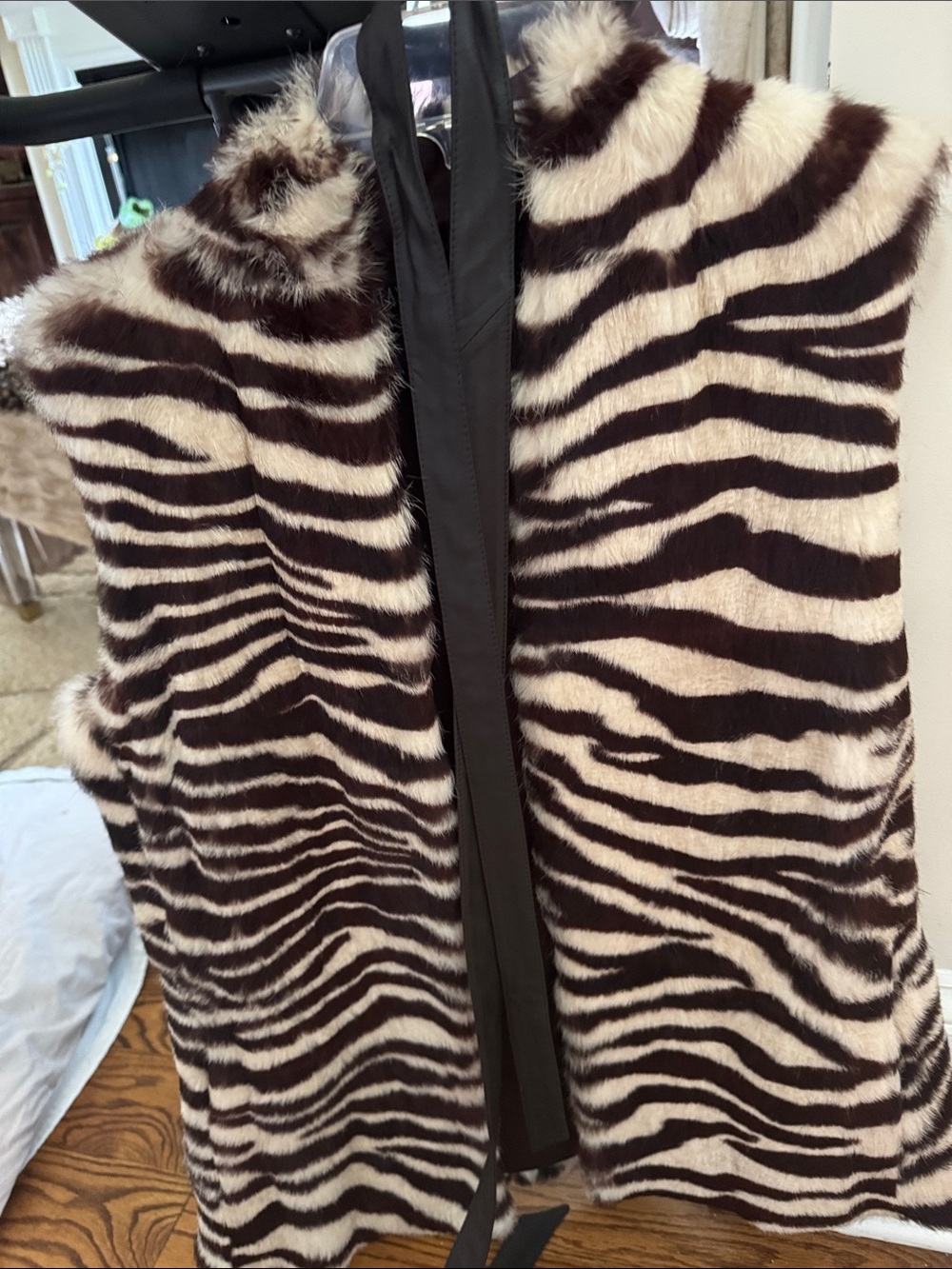 Lafayette 148 New York Zebra-Print Fur Vest in Brown and Cream